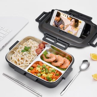 2 in 1 Stainless Steel Lunch box with phone stand-1600ML