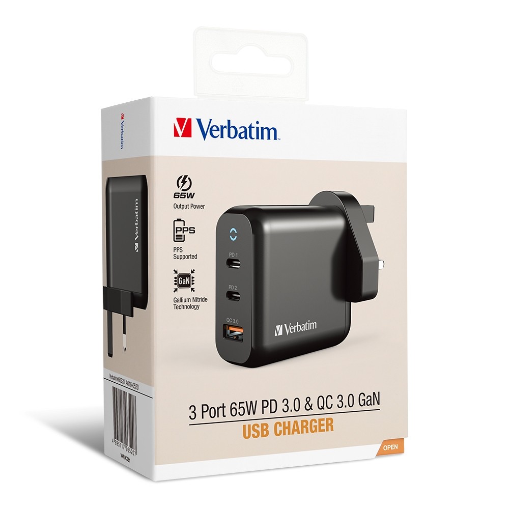 Verbatim-65W PD QC 3.0 USB GaN charger