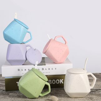 Rhombus shape ceramics mug 300ML(with lid & spoon)