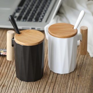 Euro Style Ceramic with wood lid and handle-320ml